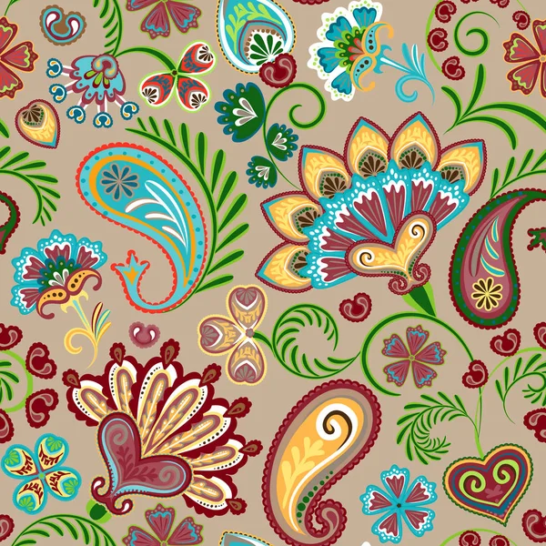 Kleurrijke naadloze patroon met fantasie bloemen en decoratieve elementen. Paisley. Indiase stijl. Vector eps8 — Stockvector