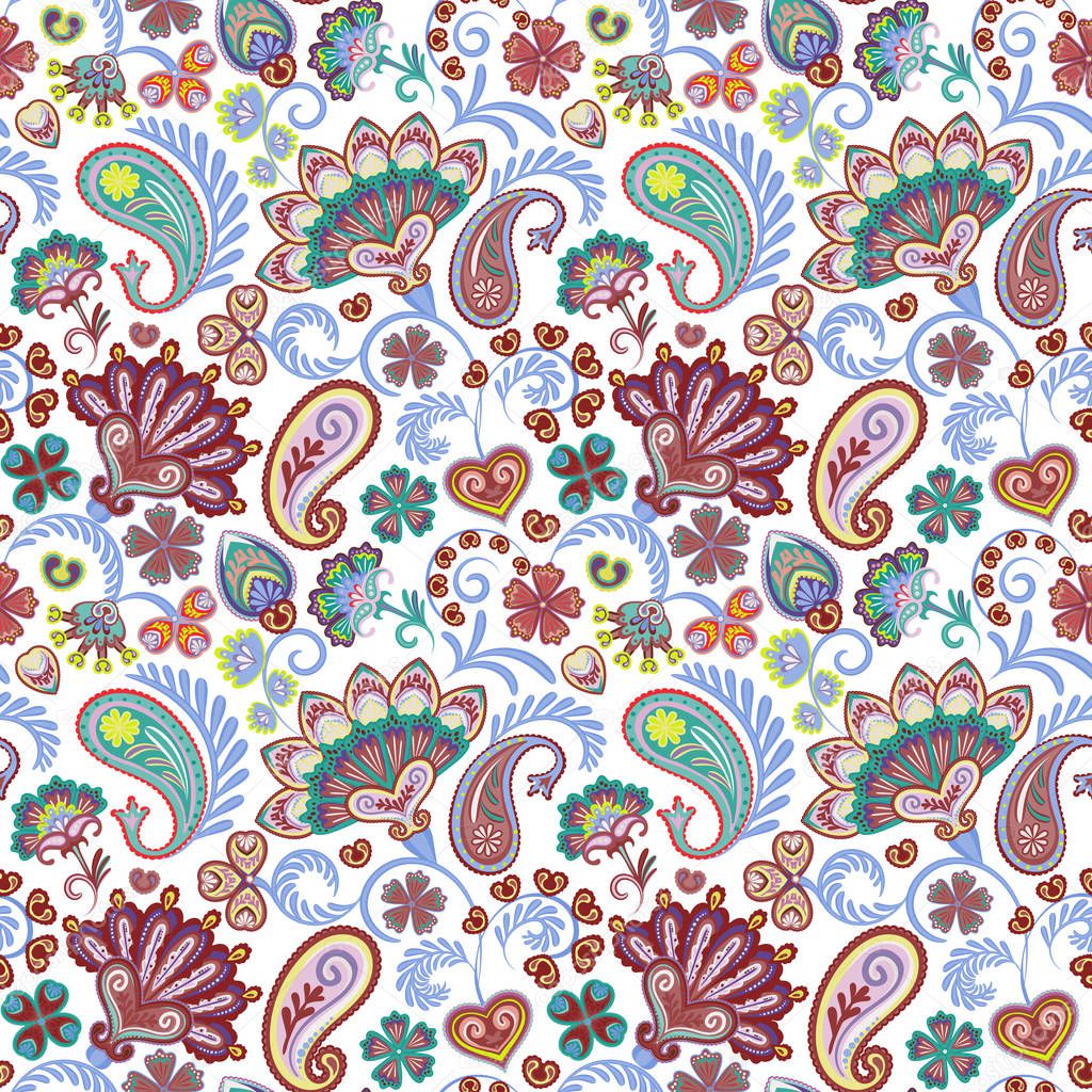Paisley seamless hand draw vector pattern. Traditional Indian pattern for textiles, wallpapers, decor etc.