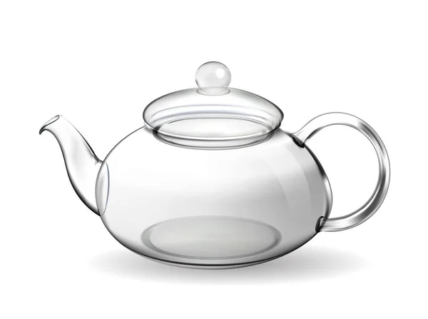 Empty glass teapot on white background. Kettle with closed lid. — Stock Photo, Image