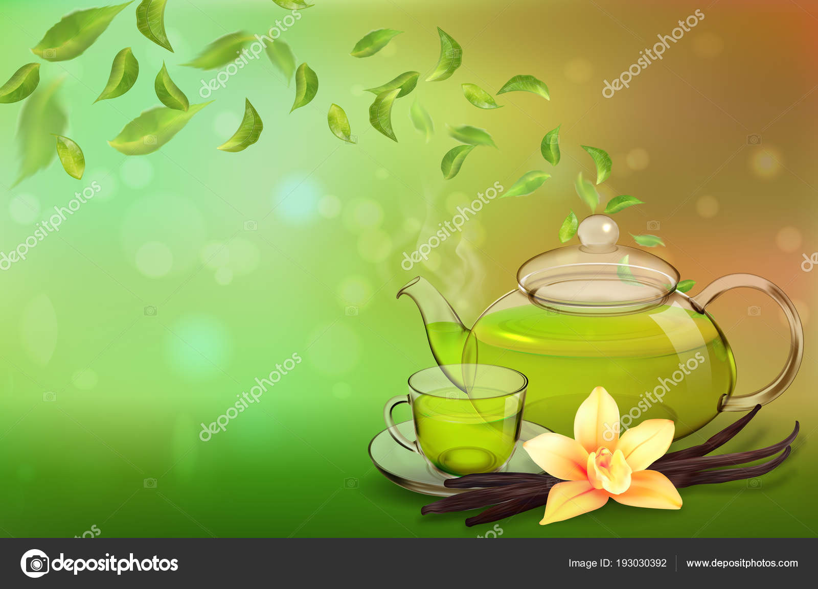 Tea advertising flyer, poster or banner template. Green tea ad, with