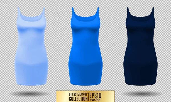 Ρεαλιστική λεπτομερείς 3d γυναίκες ντύνονται ομοίωμα. Φως, κανονικό και σκούρο μπλε σετ απομονώνονται σε φόντο αθλητικά καλοκαιρινά ρούχα. Εικονογράφηση διάνυσμα — Διανυσματικό Αρχείο