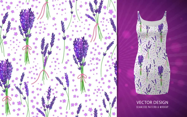 Vector sömlös bakgrund med lavendel, används på tröja klänning mock upp. — Stock vektor