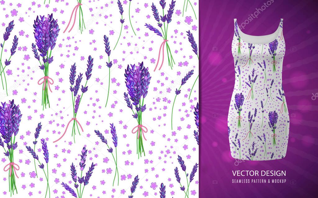 Vector seamless background with lavender, used on shirt dress mock up.