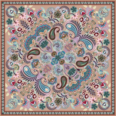 Paisley Bandana baskı. Vektör kare desen. Leylak