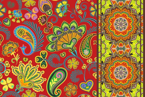 Conjunto de patrón floral sin costuras y borde para el diseño. Dibuje a mano vector Ilustración. Fondo sin costuras con flores . — Archivo Imágenes Vectoriales