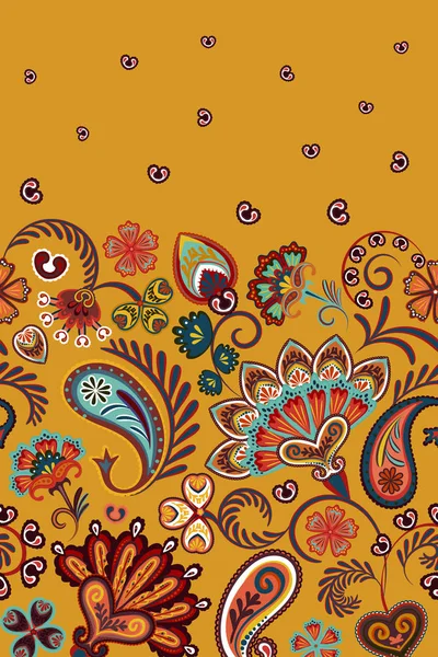 Grens Indiase floral Paisley patten. Naadloze sieraad afdrukken. Etnische Mandala handdoek. Vector Henna stijl. Oranje — Stockvector