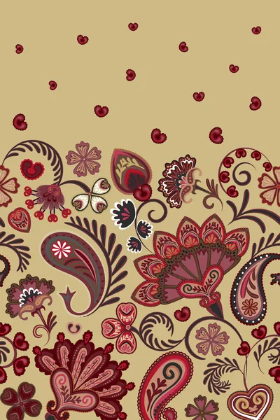 Patten floral indio fronterizo Paisley. Impresión de adorno sin costuras. Toalla de Mandala étnica. Estilo Vector Henna. Vinoso sobre beige — Vector de stock