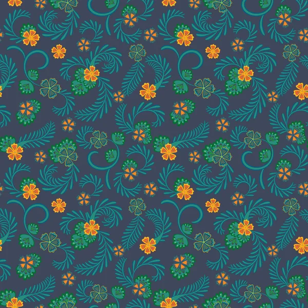 Ein einfaches Blumenmuster, bequem zum Bearbeiten und Nachmalen. anmutiges florales orange-blaues Muster auf grauem Hintergrund. Vektor. — Stockvektor