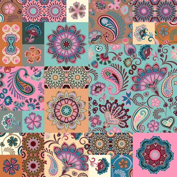 Patrón de patchwork. Elementos decorativos vintage. Fondo dibujado a mano. Islam, árabe, indio, motivos otomanos. Perfecto para imprimir en tela o papel . — Vector de stock