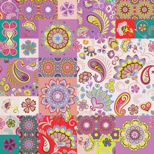 パッチワーク パターン。ヴィンテージの装飾的な要素。手描きの背景。イスラム教、アラビア語、インド、オスマンのモチーフ。布や紙での印刷に最適. — ストックベクタ
