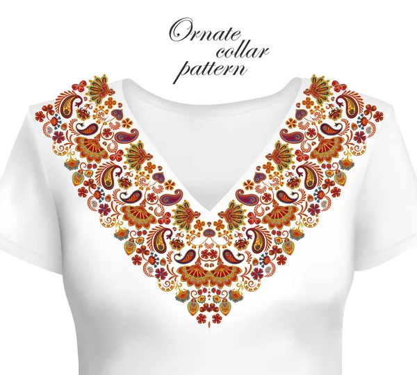 Diseno vectorial para camisetas y blusas de cuello. Coloridas flores etnicas linea del cuello. Bordado de moda Vector de stock 145795617 de leezarius