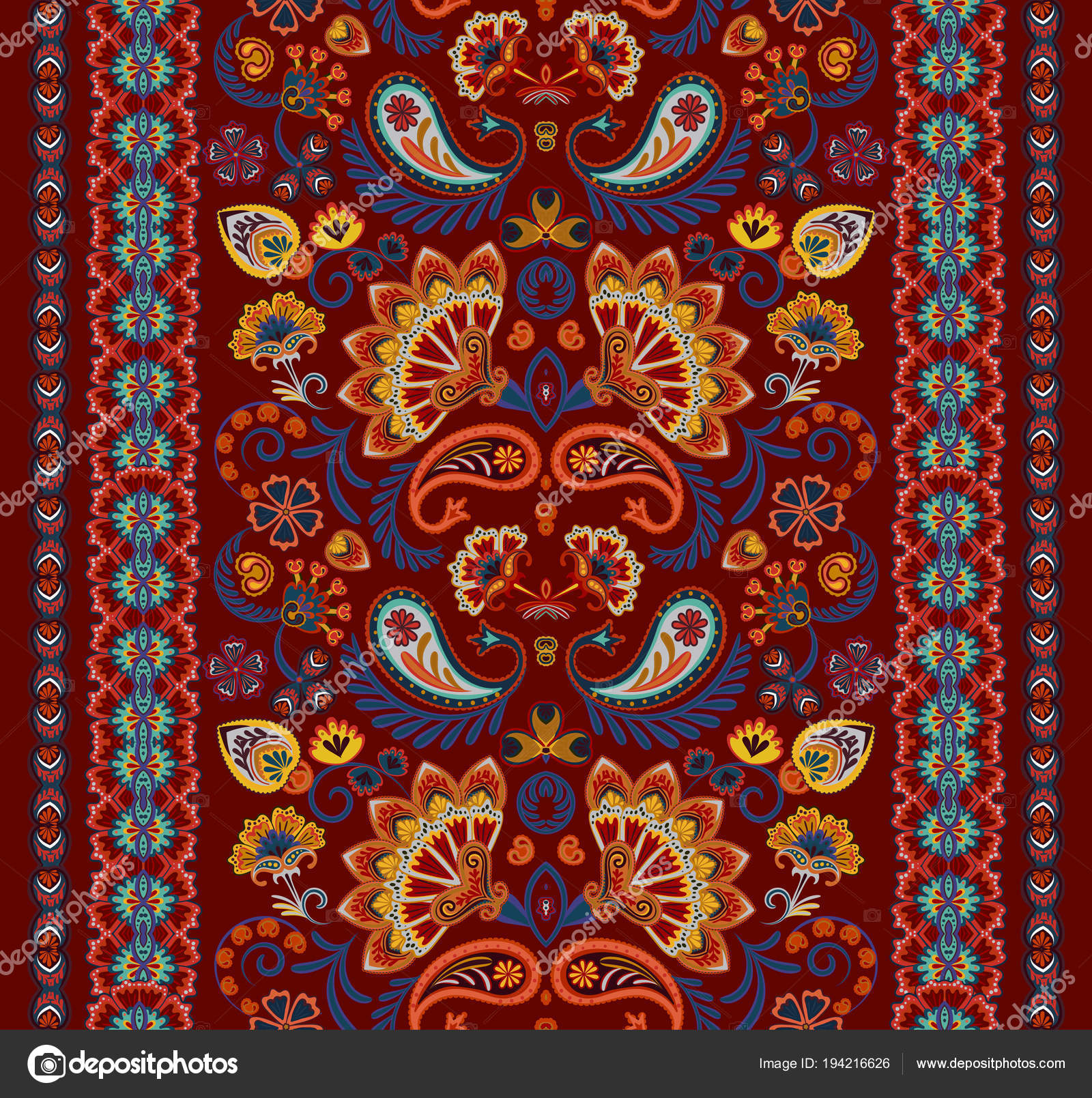 Indian seamless pattern. Wallpaper with Paisley. Ethnic style