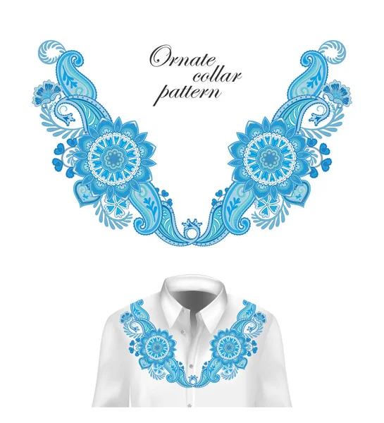 페이 즐 리와 환상의 꽃 오리엔탈 장식입니다. 칼라 셔츠, 블라우스에 대 한 벡터 디자인입니다. 벡터 일러스트입니다. 블루 — 스톡 벡터