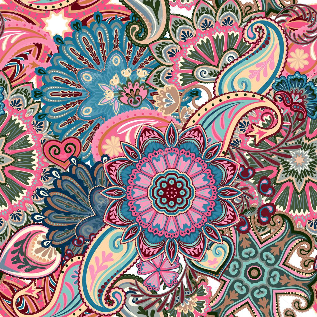 Vintage pattern  in indian  batik style  Floral vector  
