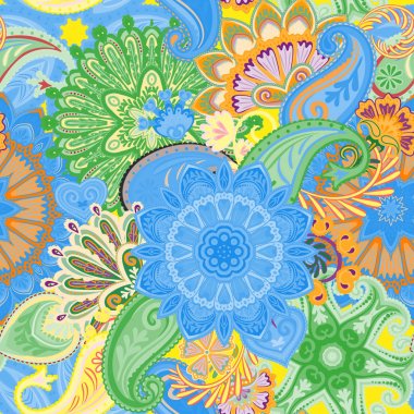 Asya seamless modeli. Vintage desen Hint batik tarzı. Çiçek vektör arka plan