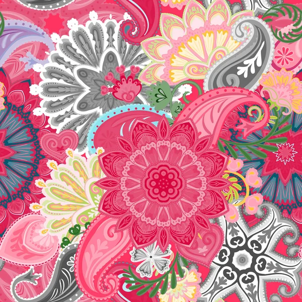 Aziatische naadloze patroon. Vintage patroon in Indiase batik stijl. Floral vector achtergrond — Stockvector