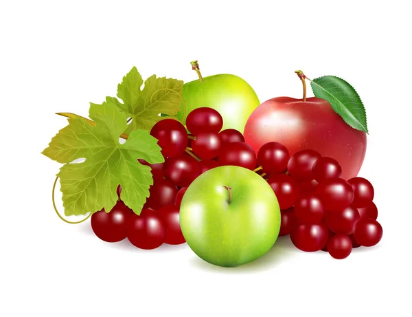 Zielone Czerwone Jabłko Winogrona Izolowane Białym Tle Element Projektu Opakowania — Wektor stockowy