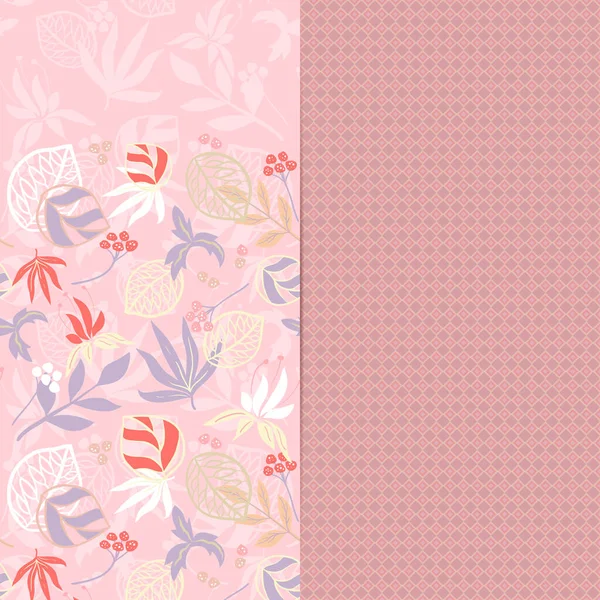 Two Seamless Pattern Hand Draw Leaf Vector Illustration Pastel Pink — Stock Vector