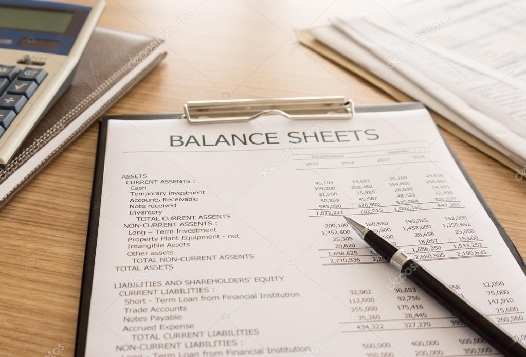 accounts, closeup pen place on the balance sheet