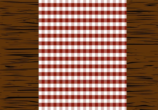 Checkered tablecloth on wooden table — Stock Vector