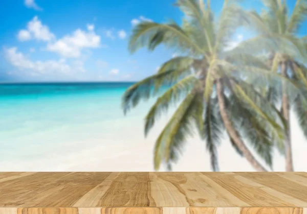 Strand, Holztischplatte — Stockfoto