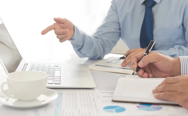 Meeting, manager analyze financial — Stock Photo, Image