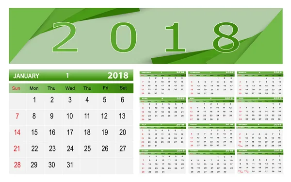 Шаблонный календарь-2018 — стоковый вектор