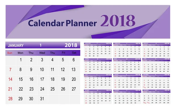 Шаблонный календарь-2018 — стоковый вектор