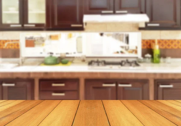 Wood Table Top Blur Background Kitchen Can Used Display Your — Stock Photo, Image