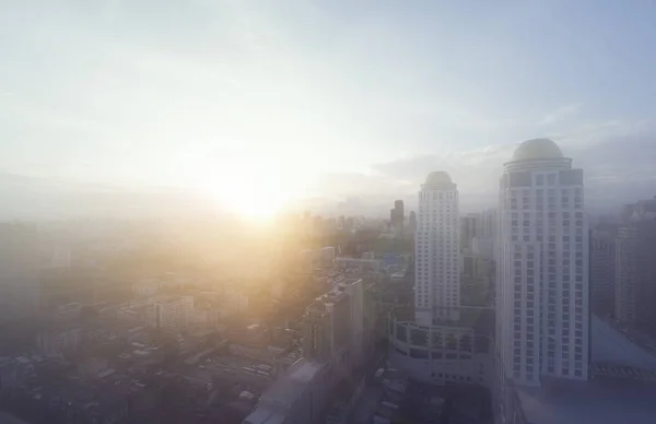 Paisaje Urbano Vista Aérea Del Horizonte Bangkok Con Niebla Sol — Foto de Stock