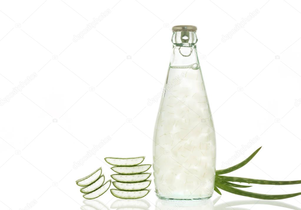 Aloe vera juice isolated on white background. Can help neutralize free radicals Contributes to aging. And help strengthen the immune system as well.