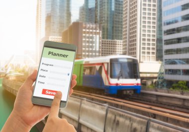 Kişisel telefon görüşmeleri planlayıcısı tren istasyonunda, randevular, notlar, kavram hatırlatmak.