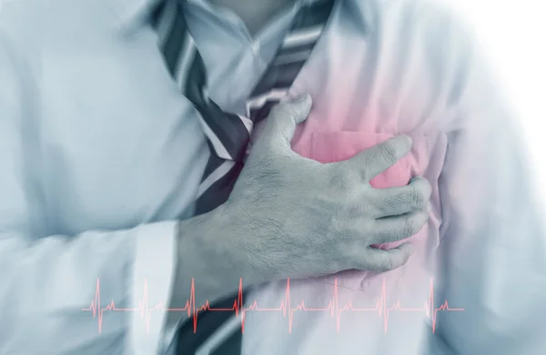 Vista Frontal Homem Negócios Com Cardiologia Doença Cardíaca Vermelho Torno — Fotografia de Stock