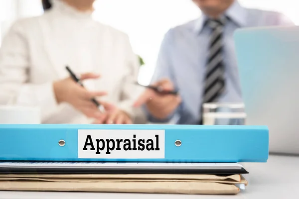 Appraisal Documents Desk Manager Board Discuss Property Appraisal Appraisal Process — Stock Photo, Image