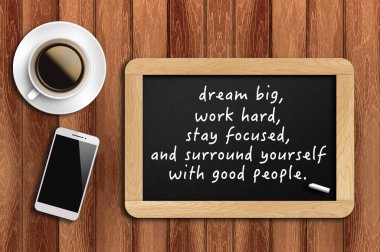 Inspirational alıntı adresinden kara tahta kahve, motive edici telefon 