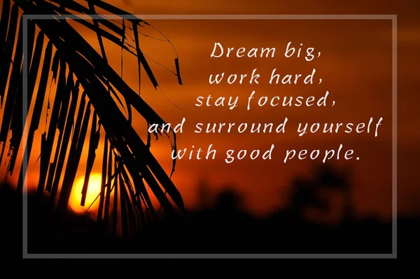 Inspirational motivating quote on silhouette of coconut frond to — Stock Photo, Image