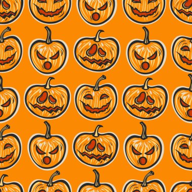 Cadılar Bayramınız Kutlu Olsun. Seamless modeli ile gülümseyen kabaklar korkutucu, şaşırttı. Vektör çizim.