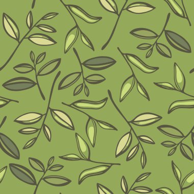 Yeşil çay ile Seamless Modeli bırakır. Vektör çizim.