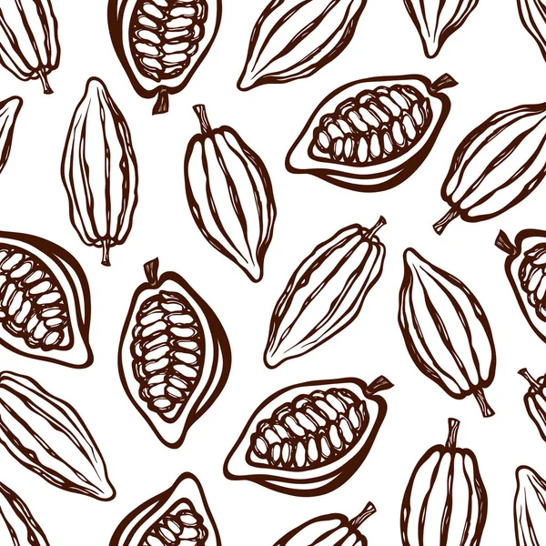 Kakao meyve ile Seamless modeli. Tek renkli. Doku ambalaj, kurumsal kimlik, menü için. Elle çizilmiş. Vektör çizim.