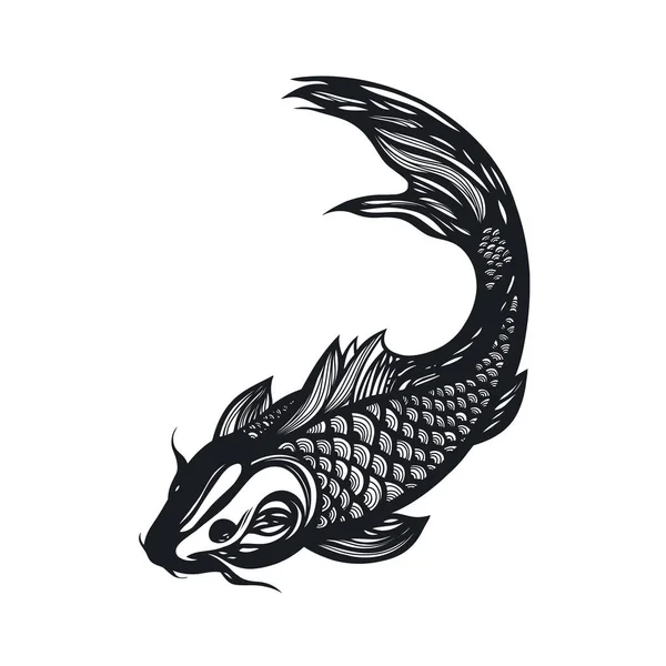 Fisk Koi karp. Kinesiska symbolen för lycka, mod, uthållighet, uthållighet, visdom och vitalitet. Vektorillustration. Handritad. — Stock vektor