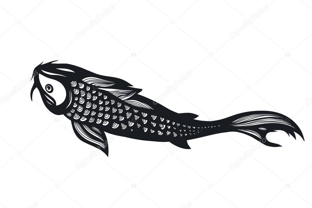 Fish Koi Carp. Chinese symbol of good luck, courage, persistence, perseverance, wisdom and vitality. Vector illustration. Hand drawn.