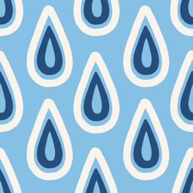 Su ile Seamless Modeli mavi bırakır. Yağmur. Hava. Elle çizilmiş. Vektör çizim.
