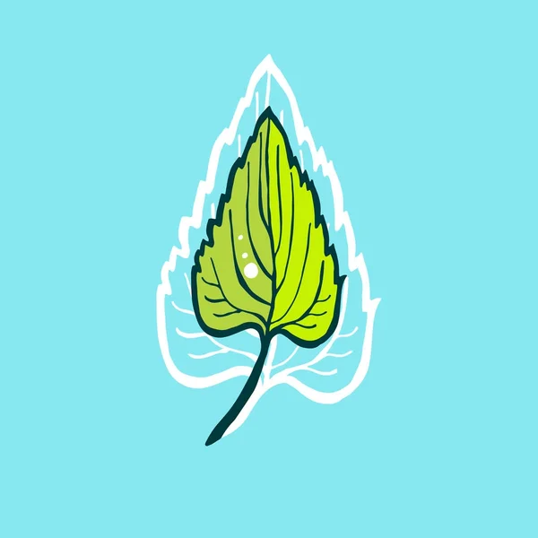 Blad geïsoleerd op blauwe achtergrond. Hand getrokken. Vectorillustratie. — Stockvector