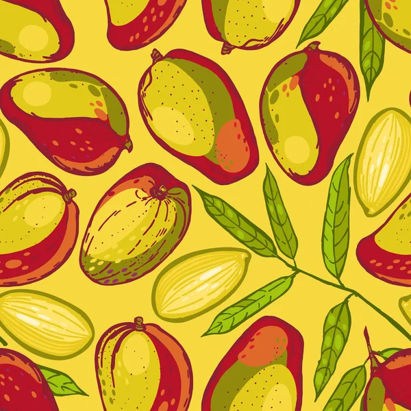 Χωρίς ραφή πρότυπο με μάνγκο. Συλλογή των μάγκο. Τροπικά φρούτα. Χέρι τροφίμων φόντο. Εικονογράφηση διάνυσμα. — Διανυσματικό Αρχείο