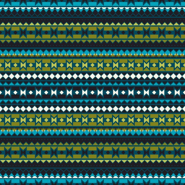 Patrón geométrico sin costuras en estilo étnico. Patrones de indios americanos. La textura de la cubierta, tela, fondo, papel, envoltura. Ilustración vectorial en colores azul y verde . — Vector de stock