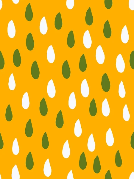 노란색, 녹색, 흰색 색상에 빗방울과 완벽 한 패턴입니다. 스타일을 스케치 합니다. 핸드 그린입니다. 잉크입니다. 벡터 일러스트 레이 션. — 스톡 벡터