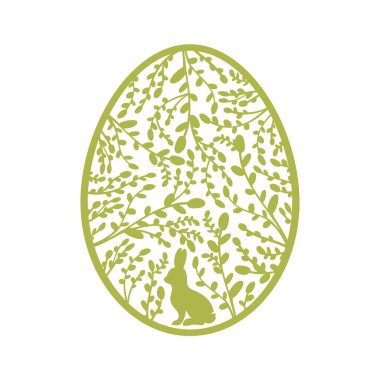 Hıristiyan dini bayram Paskalya. Etiket tavşanı ve Söğüt yumurta içinde. Vektör çizim.