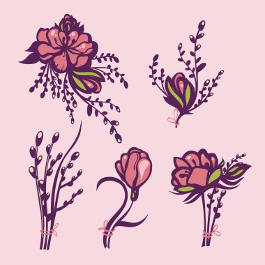 Paskalya bayram. Willow ve çiçekler ile birbant bağlamıştım. Vektör çizim.