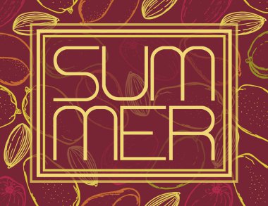 Yaz metin. Kartı ile tropikal bir tasarım, mango içinde belgili tanımlık geçmiş. Şablon için poster, afiş yazdırır. Vektör çizim.