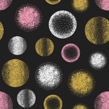 Küre ile Seamless modeli. Siyah, beyaz, pembe ve altın renkleri. Elle çizilmiş. Vektör çizim.